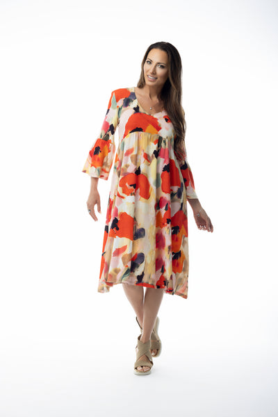 PURE ESSENCE - CORAL MEADOW PRINT DRESS- 664-5135