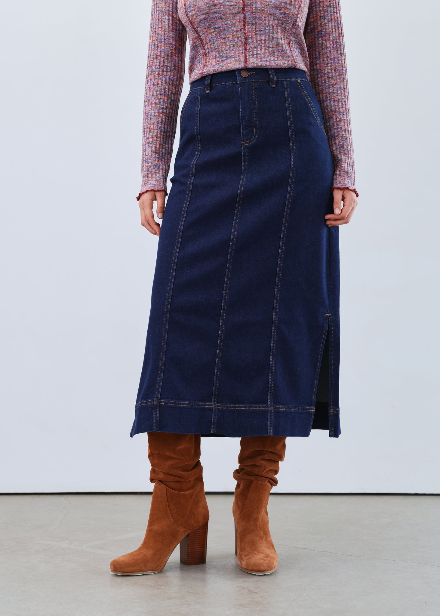 FDJ - LIGHTWEIGHT AUTHENTIC DENIM COLUMN MIDI SKIRT - 6778843