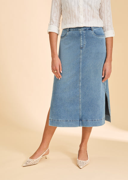 FDJ - LIGHTWEIGHT KNIT PULL ON SKIRT W/ SIDE SLITS - 6983131 - 2 Colours