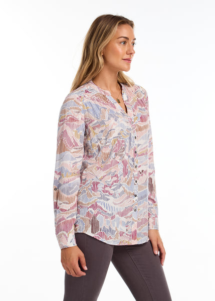 FDJ - BRUSH LANDSCAPE PRINT - ROLL UP SLEEVE SHIRT- 7056397