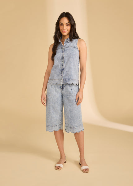 FDJ - SLEEVELESS SCALLOPED LIGHTWEIGHT DENIM SHIRT - 7182992