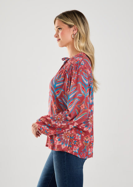 FDJ - SPIRO PRINT W/ LUREX ACCENT TIE-UP BLOUSE - 7199883