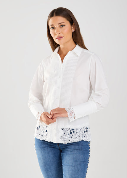 FDJ -  STRETCH POPLIN LACE DETAIL SHIRT -7226623