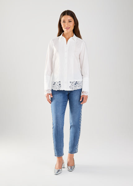 FDJ -  STRETCH POPLIN LACE DETAIL SHIRT -7226623