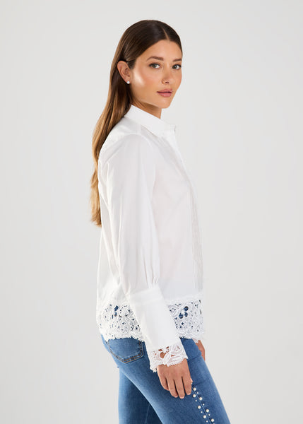 FDJ -  STRETCH POPLIN LACE DETAIL SHIRT -7226623