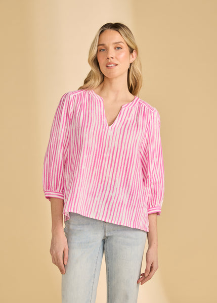 FDJ - STRIPE COTTON GAUZE POPOVER BLOUSE - 7378205 -2 Colours