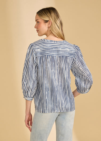 FDJ - STRIPE COTTON GAUZE POPOVER BLOUSE - 7378205 -2 Colours