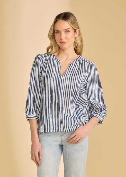 FDJ - STRIPE COTTON GAUZE POPOVER BLOUSE - 7378205 -2 Colours