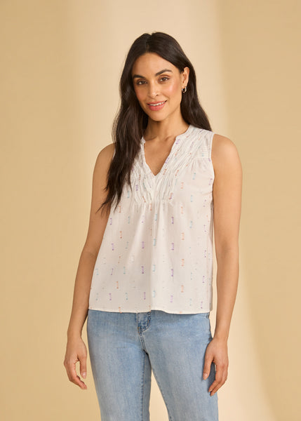 FDJ - WHITE SPARKLE JACQUARD SLEEVELESS TOP - 7387184