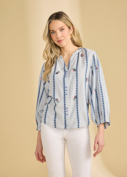 FDJ - INDIGO STRIPE JACQUARD SHIRT W/ BEADING - 7447188