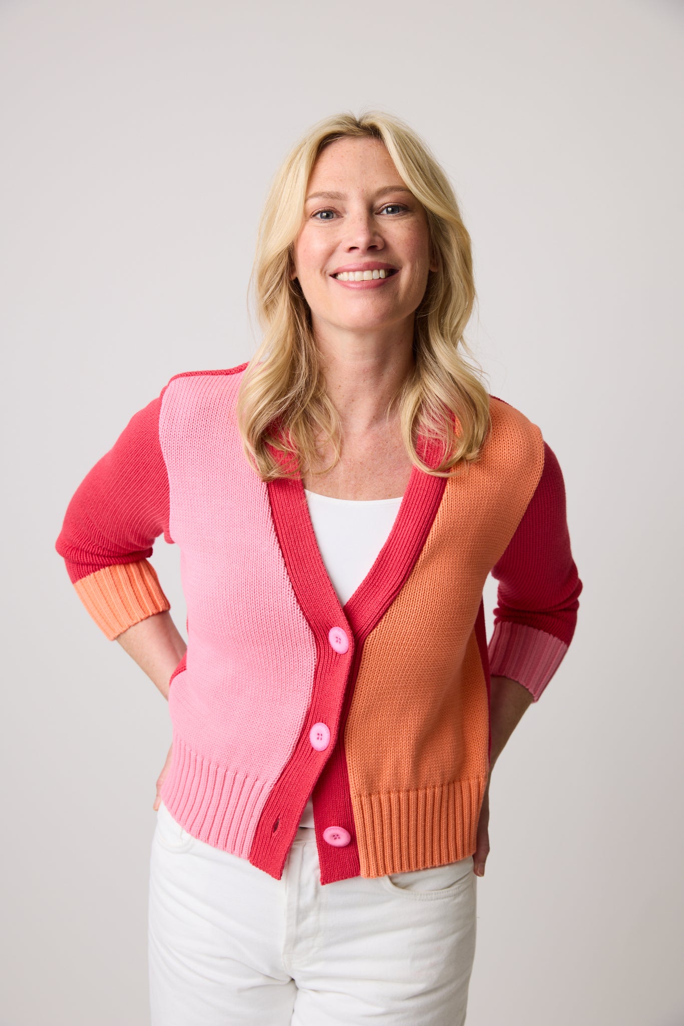 PARKHURST / COTTON COUNTRY - COLOUR BLOCKED CARDIGAN - 75338 - 2 Colours