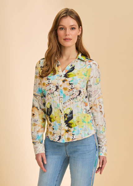 FDJ - SPLIT NECK PRINT LONG SLEEVE COTTON PRINT SHIRT - 7548174 - 2 Colours