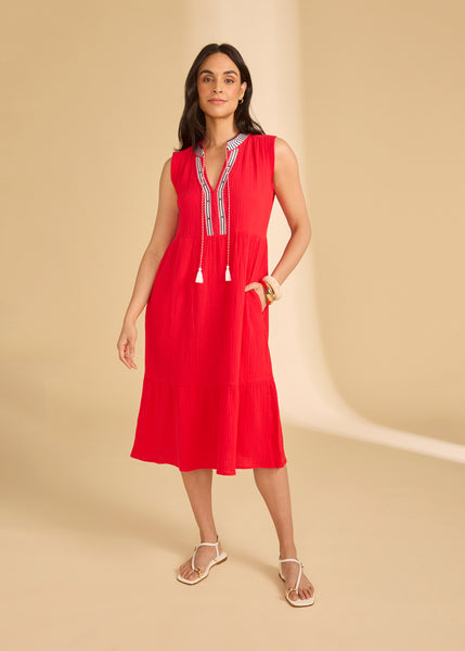 FDJ -LAVA  RED COTTON GAUZE TIERED DRESS - 7849211