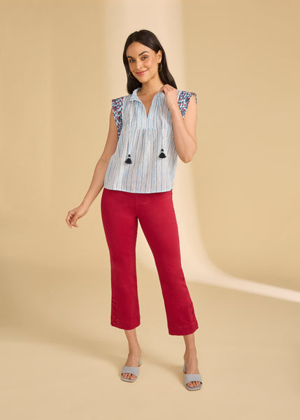 FDJ - EMBROIDERED FLUTTER SLEEVE COTTON GAUZE TOP - 7906775