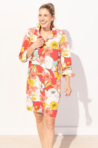 ESCAPE - COASTAL COTTON POPLIN FLORAL ANYWHERE DRESS - E82352