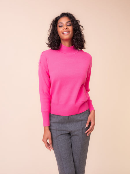 ALISON SHERI - MOCK NECK SWEATER WITH SHOULDER BUTTON DETAIL - A48006 - 2 colours