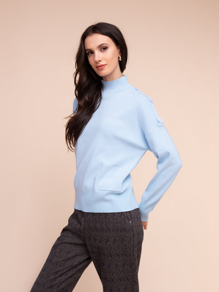 ALISON SHERI - MOCK NECK SWEATER WITH SHOULDER BUTTON DETAIL - A48006 - 2 colours
