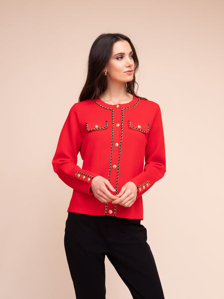 ALISON SHERI - CHANEL STYLE KNIT JACKET WITH TRIM AND BUTTON DETAIL - A48035