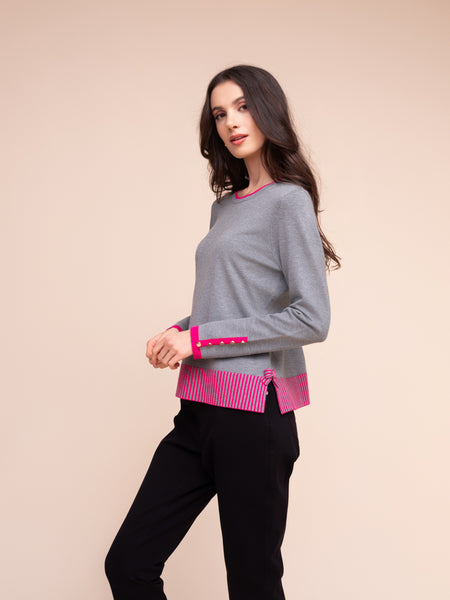 ALISON SHERI - CREW NECK SWEATER WITH BOW DETAIL - A48041 - 2 colours