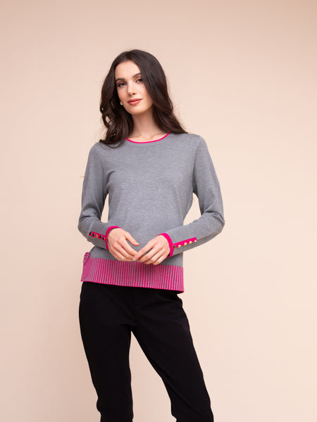 ALISON SHERI - CREW NECK SWEATER WITH BOW DETAIL - A48041 - 2 colours