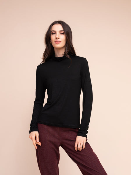 ALISON SHERI - LIGHTWEIGHT TURTLENECK WITH SNAP SLEEVE DETAIL- A48047 - 2 colours