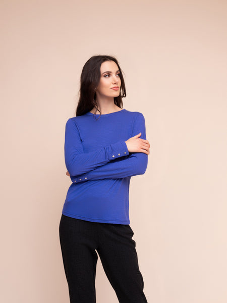 ALISON SHERI - CREW NECK LONG SLEEVE TOP WITH SNAP DETAIL - A48151 - 4 colours