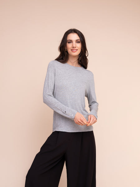 ALISON SHERI - CREW NECK LONG SLEEVE TOP WITH SNAP DETAIL - A48151 - 4 colours
