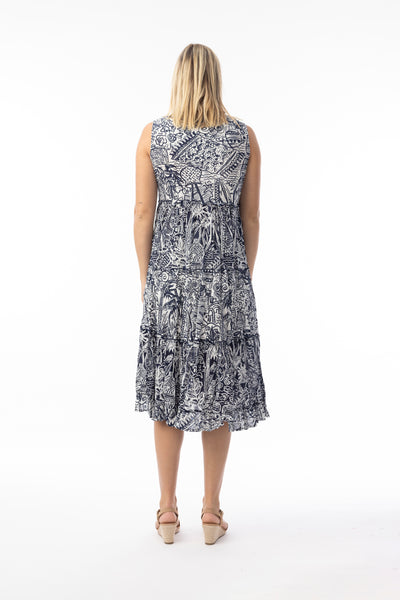 ORIENTIQUE - AKSHARAY NAVY BOHO PRINT DRESS- 40226