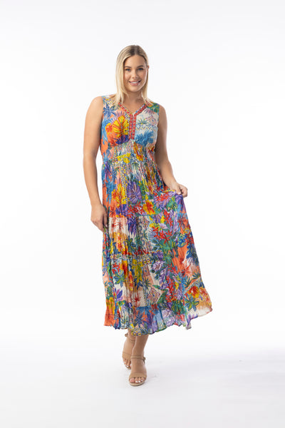 ORIENTIQUE- ARUBA PRINT SLEEVLESS MAXI DRESS- 91267