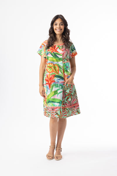 ORIENTIQUE - EQUADOR PRINT PATCH POCKET DRESS - 40218