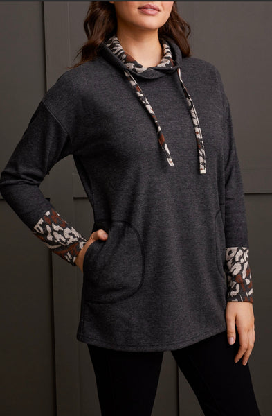 TRIBAL - COWL NECK TUNIC W/ JACQUARD COMBO - 5647O-4688