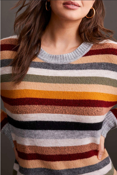 TRIBAL - STRIPE CREW NECK SWEATER - 1970O-8029 - BORDEAUX