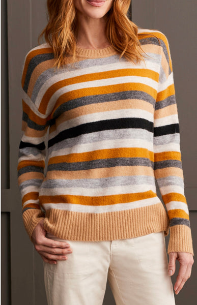 TRIBAL - STRIPE CREW NECK SWEATER - 1970O-8029 - HEATHER TAN