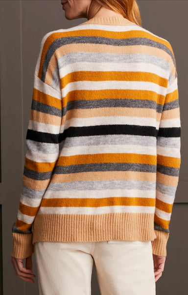 TRIBAL - STRIPE CREW NECK SWEATER - 1970O-8029 - HEATHER TAN