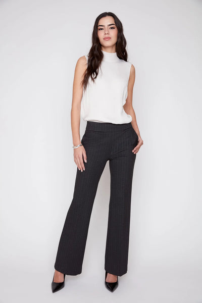 RENUAR - HERRINGBONE STRIPE KNIT PULL-ON FLARE LEG PANT- R11075-E3104
