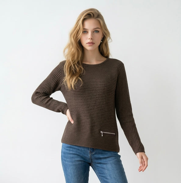 SKOVHUUS - ORGANIC COTTON RIB W/ ZIP DETAIL SWEATER - 5353- 8 colours