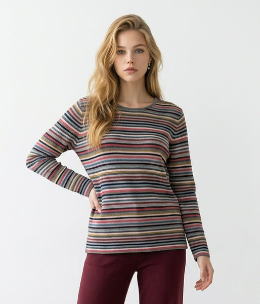 MANSTEAD - MOMENT ORGANIC COTTON STRIPED SWEATER WITH BACK BUTTON DETAIL