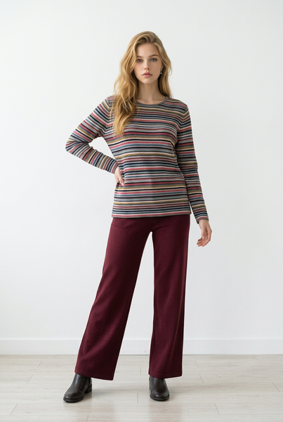 MANSTEAD - MOMENT ORGANIC COTTON STRIPED SWEATER WITH BACK BUTTON DETAIL
