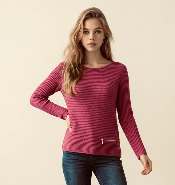 SKOVHUUS - ORGANIC COTTON RIB W/ ZIP DETAIL SWEATER - 5353- 8 colours