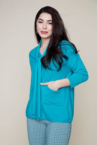 RENUAR - V NECK 3/4 SLEEVE SWEATER W/ SCARF- R6689-3391 - 2 Colours