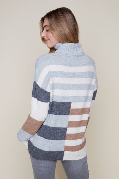 RENUAR - MULTI STRIPE MOCK NECK ULTRA SOFT SWEATER - R6904-4303