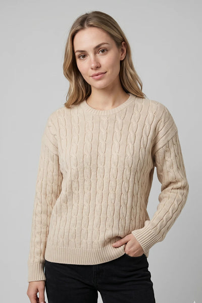 CANADA KNITWEAR - COTTON CREW NECK CABLE SWEATER - 7004 - 3 colours