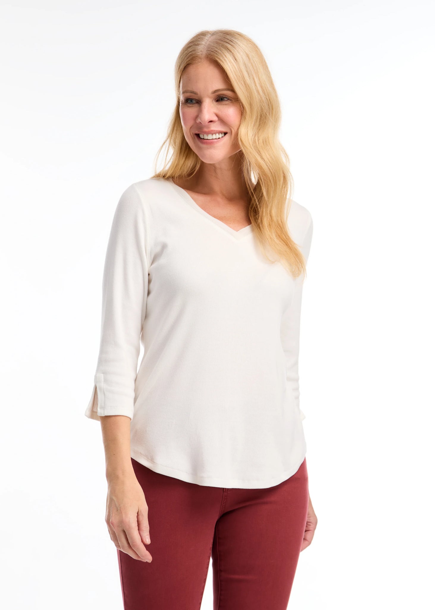 FDJ - 3/4 SLEEVE V NECK TOP - 3140161 - 3 Colours