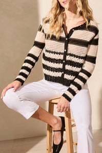 TRIBAL - CROCHET BLACK / TAN  CARDIGAN SWEATER - 5738O-5340