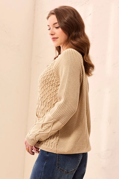 TRIBAL - CABLE KNIT SPECIAL WASH V-NECK SWEATER CARDIGAN - 6246O-4632
