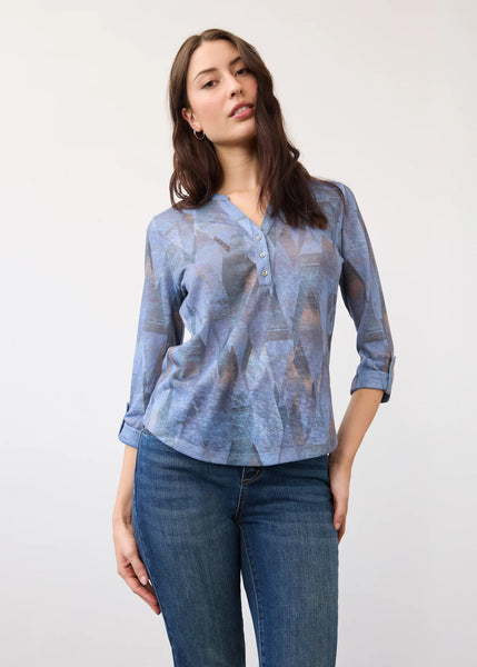 FDJ - 3/4 SLEEVE HENLEY TOP - INDIGO LEAF RAIN - 3853451