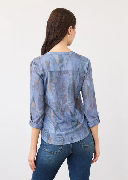 FDJ - 3/4 SLEEVE HENLEY TOP - INDIGO LEAF RAIN - 3853451