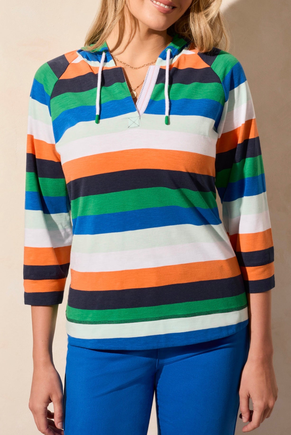 TRIBAL - STRIPE LIGHTWEIGHT HOODIE TOP - 1642O-3241- TANGELO