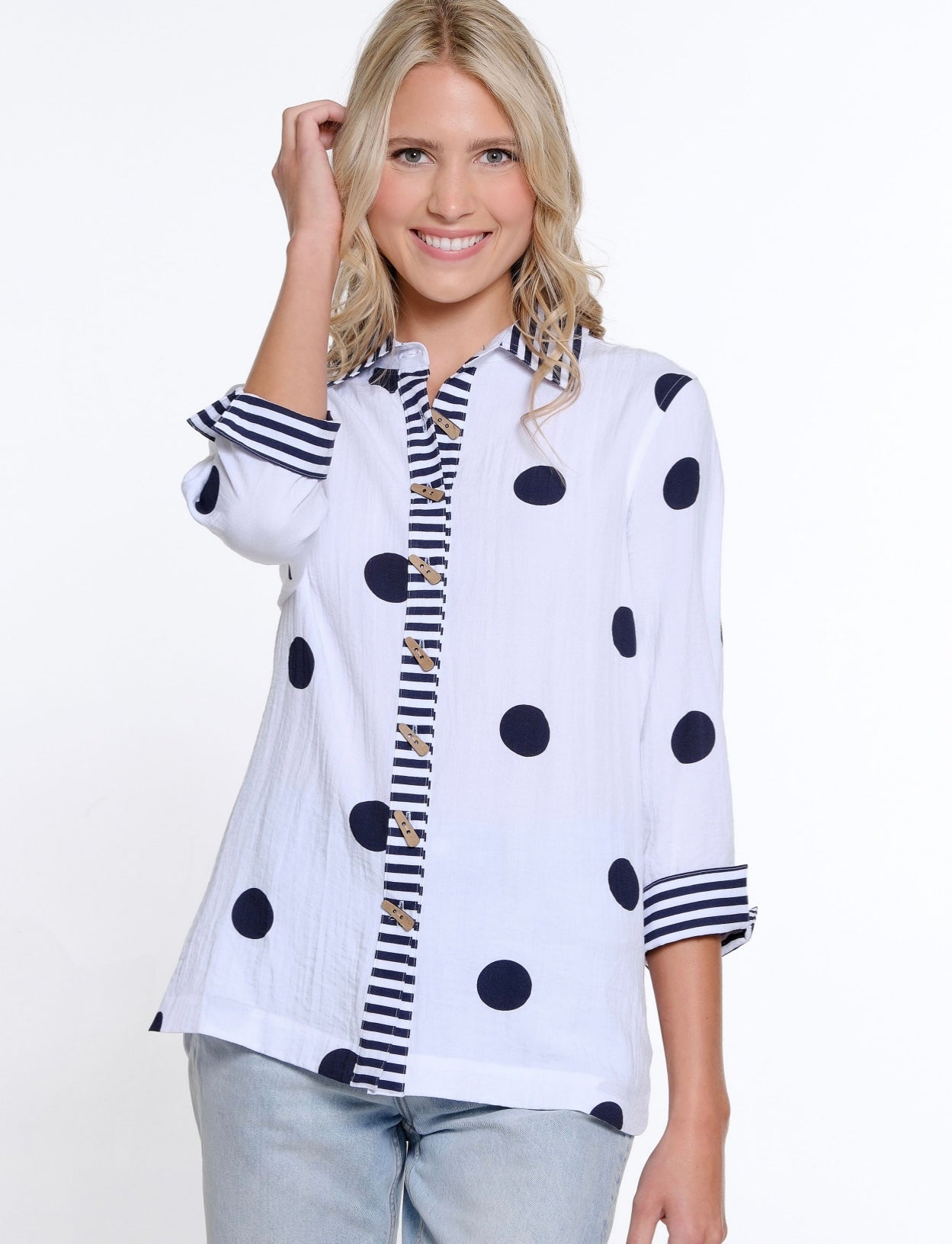 MULTIPLES - DOT / STRIPE COMBO SHIRT - M15305BM