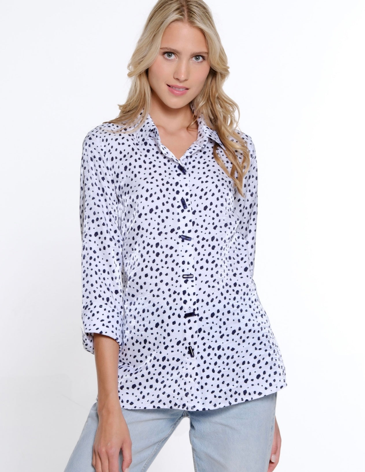MULTIPLES - MIDNIGHT PRINT SHIMMER 3/4 SLEEVE  SHIRT - M15506BM